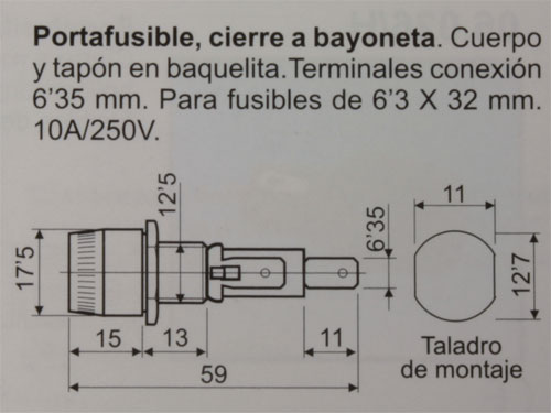 Screw type Chassis Panel-Mount Fuse Holder - 6.3 x 32 mm - Fast-On