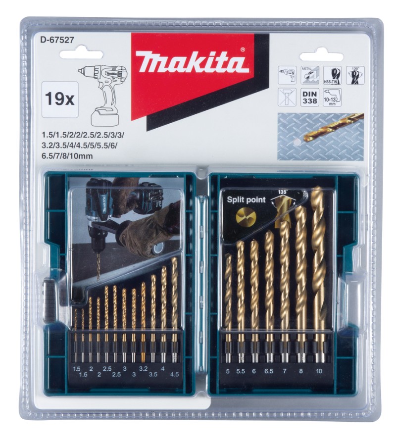 Makita D-67527 - Conjunto de brocas para metal HSS-TiN - 19 peças