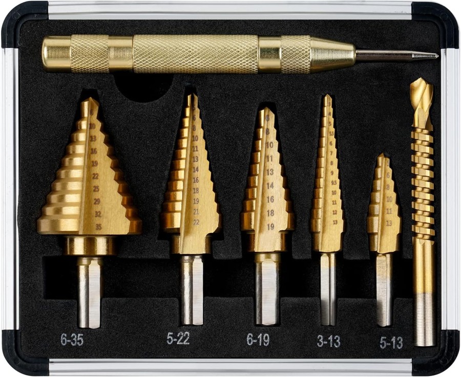 Set de 5 brocas hexagonales escalonadas 6..35mm 5..22mm 6..19mm 3..13mm 5..13mm + Estuche