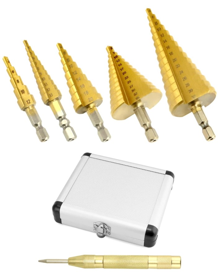 Set of 3 stepped hexagonal drill bits 6..35mm 5..22mm 6..19mm 3..13mm 5..13mm + Box