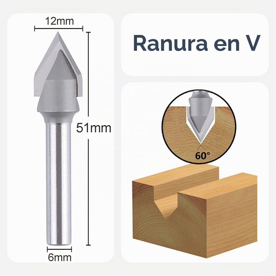 Broca de carburo en V para CNC - 6 x 12 x 51 mm