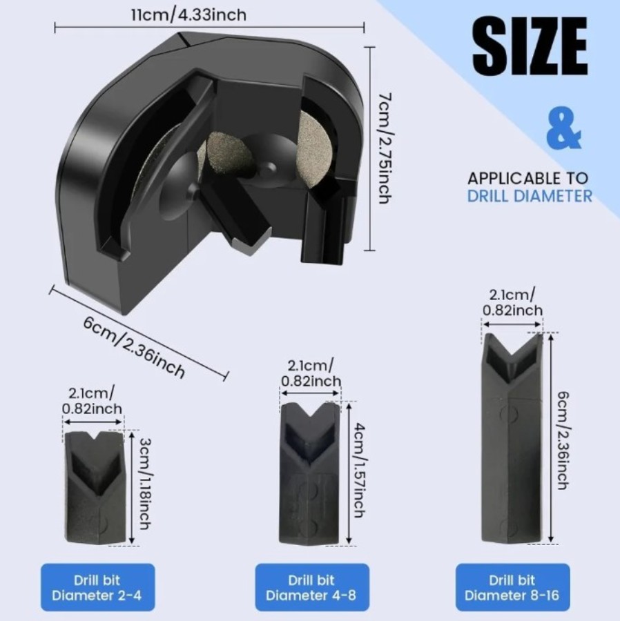 Afiador de brocas para brocas de 2 a 16 mm e outras ferramentas + 4 discos de afiar de substituição