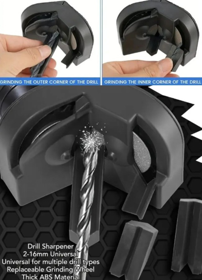 Afiador de brocas para brocas de 2 a 16 mm e outras ferramentas + 4 discos de afiar de substituição