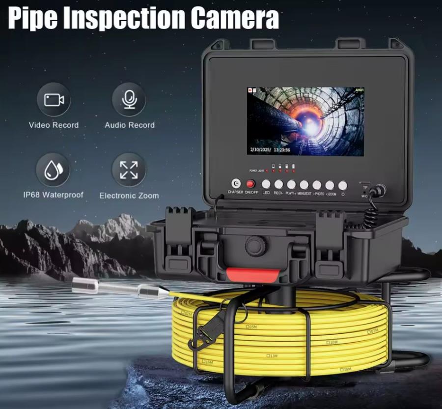 MOUNTAINONE PC97 - VDR pipe inspection camera, 7” IPS screen - 20 m cable - 17 mm IP68 camera - 32 GB SD card