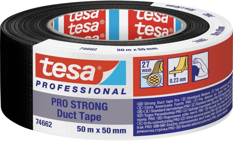 Tesa PRO 74662 STRONG Duct Tape - Ruban adhésif américain 50 mm - 50 m - Noir - 74662-00002-00
