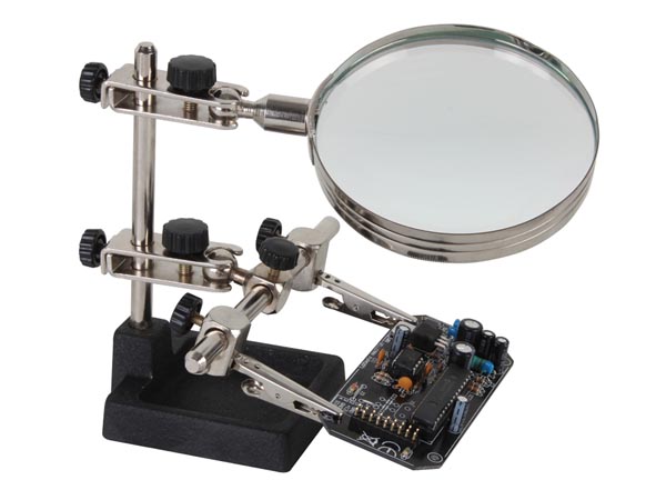 Soporte con Pinzas y Lupa Pequeña - Tercera Mano