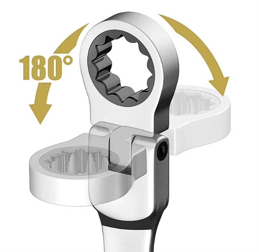 16-piece 6-22mm Flex Head Ratcheting Wrench Set and Fix Ended Spanner - Steel/Chrome vanadium - Case