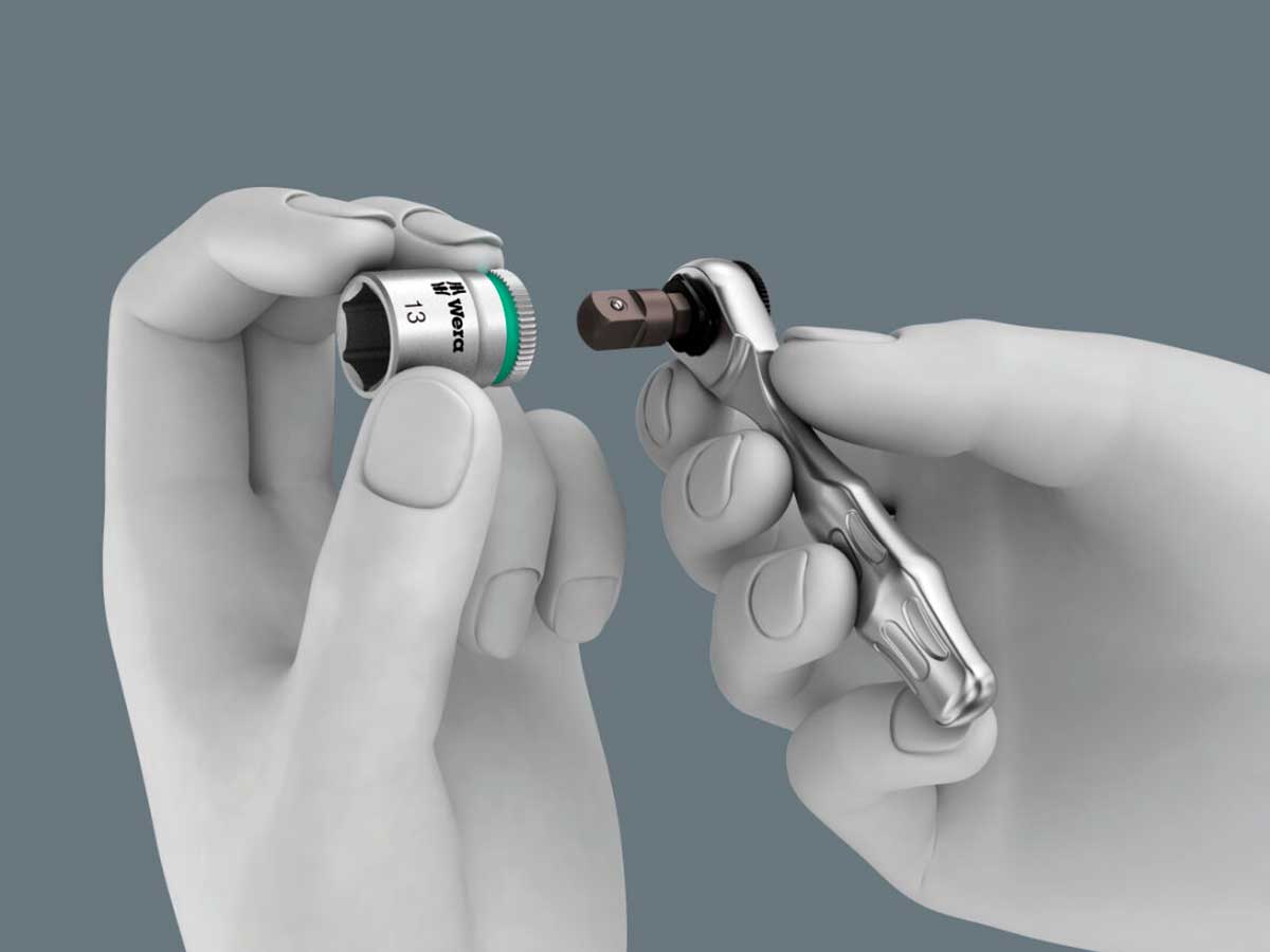 Wera 8001 A Zyklop Mini 1 SB - LLave Carraca 1/4” con Adaptador 6,3 - 05073230001
