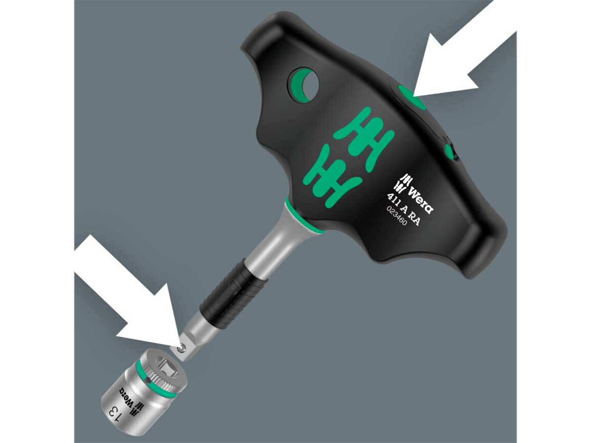 Wera 411 A RA T-handle adapter screwdriver - LLave Carraca 1/4” con forma de T - 05023460001