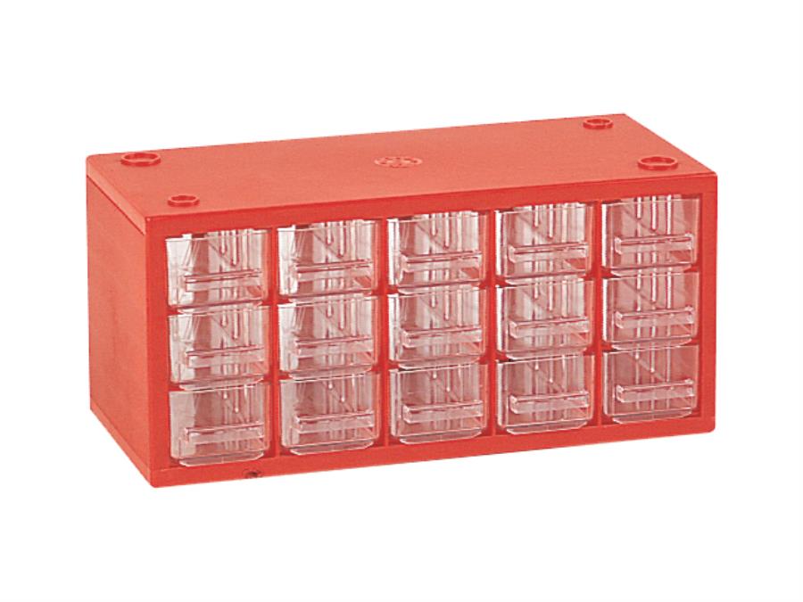Plastipol MULTIBOX M-315 - Stackable Drawer Unit - 15 Drawers 150 x 180 mm - Total: 300 x 145 x 150 mm - Red