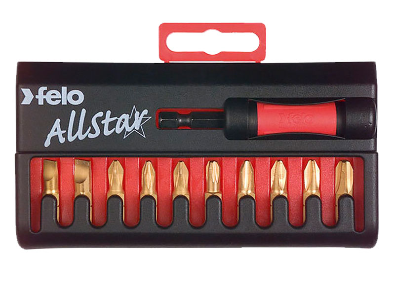 Felo AllStar TiN Bit Box Universal - Estojo Felo Star Tip com 10 Bits de Titânio - 020 901 76