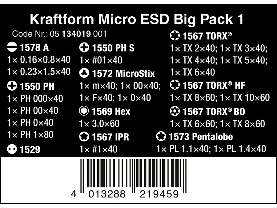 Wera Kraftform ESD Micro Big Pack 1 - Jeu de tournevis ESD pour utilisations électroniques - 05134019001