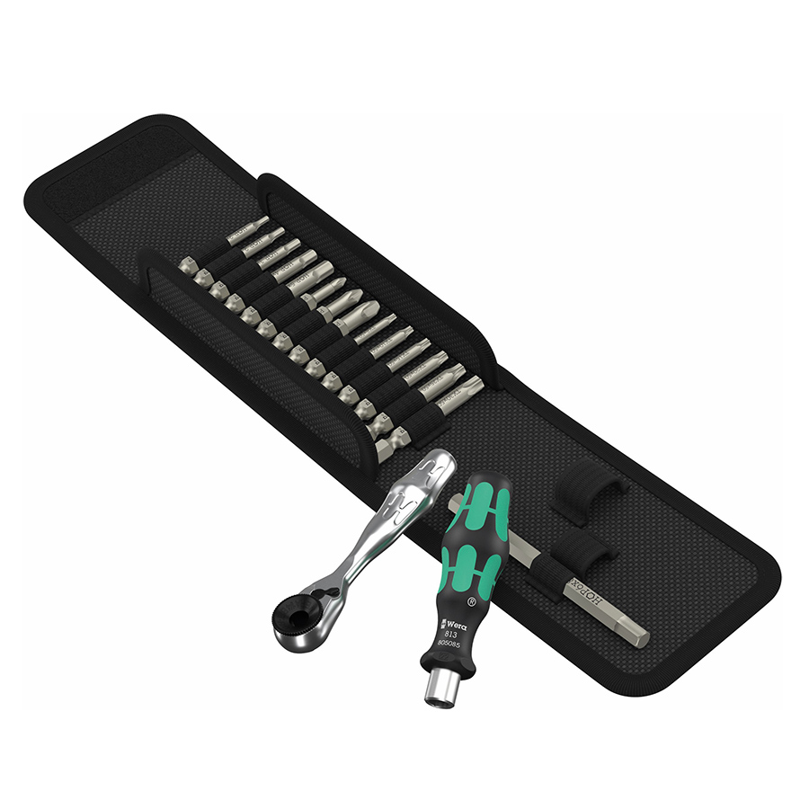 Wera Fensterbau Set F 1 - Estuche de Herramientas WERA con Carraca de 60 Dientes 8001A, portapuntas y 15 puntas - 05222801001