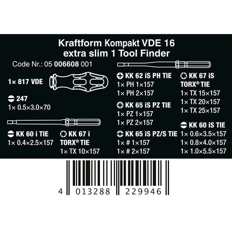Wera Kraftform Kompakt VDE 16 extra slim 1 Tool Finder, - Estojo de ferramentas de 16 peças - 05006608001