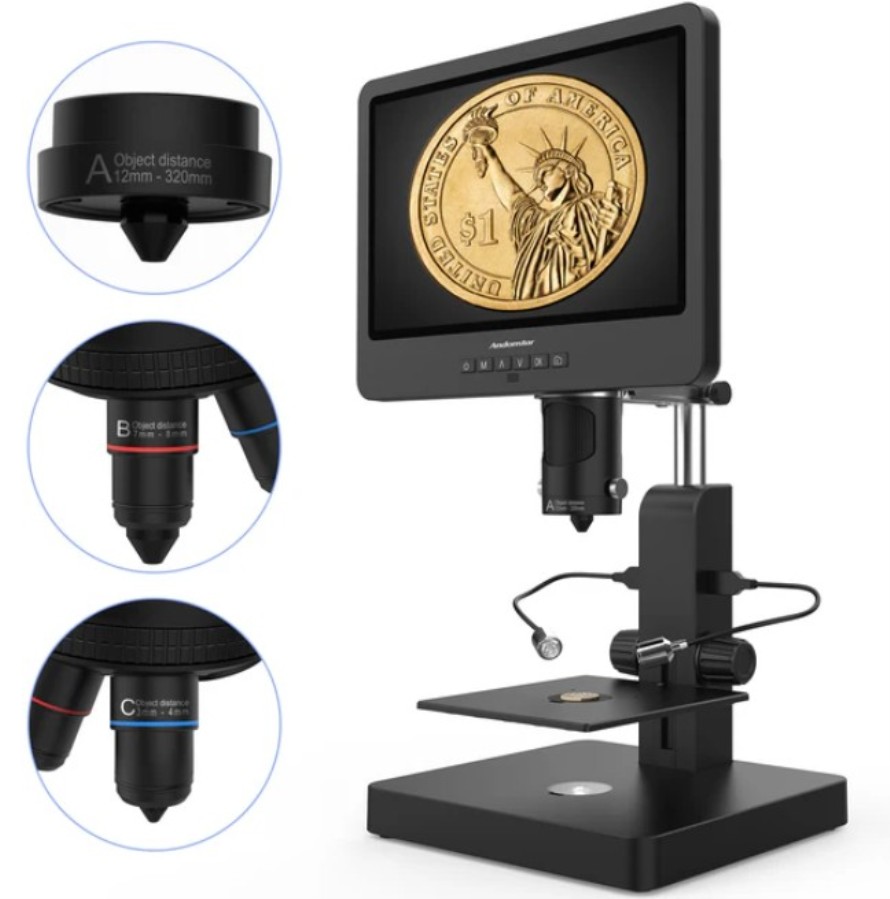 Andonstar AD246S-P - Microscopio biológico digital con 3 lentes y monitor 7”