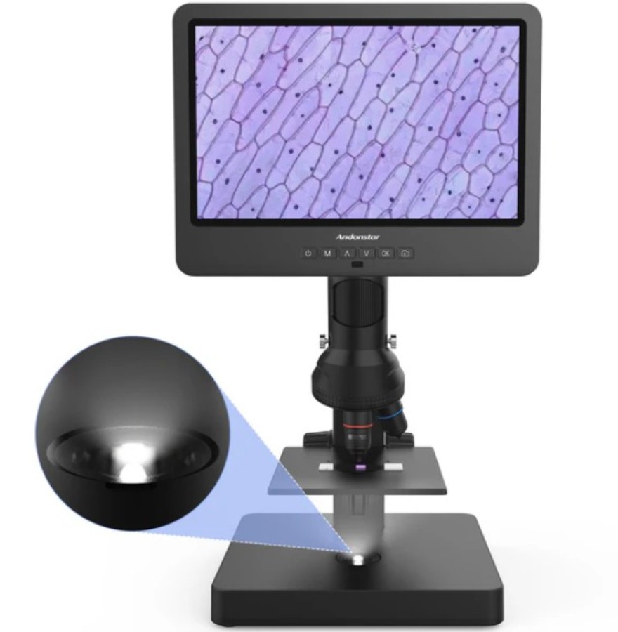 Andonstar AD246S-P - Microscopio biológico digital con 3 lentes y monitor 7”