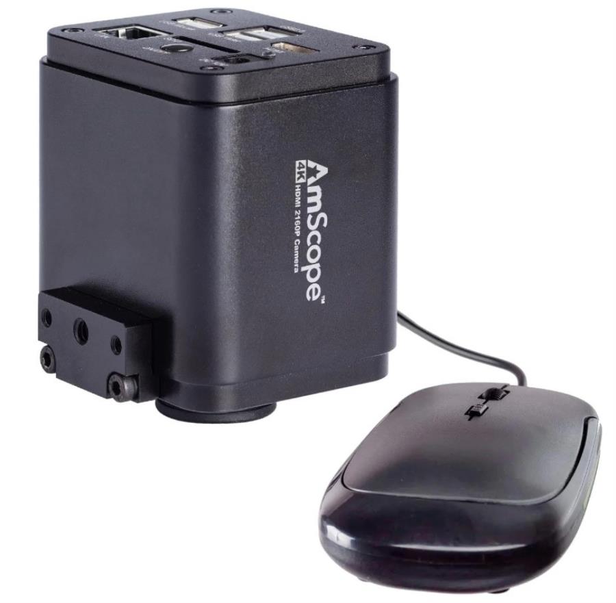 AmScope HD408N + SM-8TZZ-PARA-18M3 + RU050 - Microscope 4K 8MP + Bras + Objectif 3,5X-180X + Anneau lumineux + Caméra 14MP + Objectif 0,5X