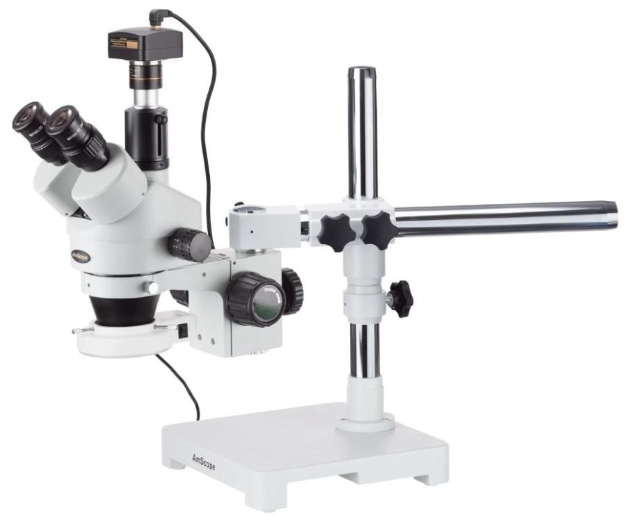 AmScope SM-3T - Microscopio trinocular estereoscópico con cámara 5 MP y anillo de luz - SM-3T-54S-5M-3PL