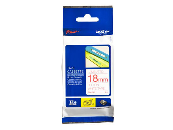 Brother TZe-242 - Ruban Laminé, Rouleau 18 mm, Rouge sur Blanc - TZE242