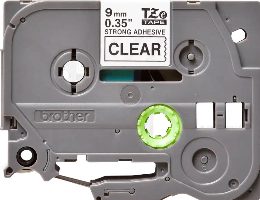Brother TZe-S121 - Cinta Laminada Superadhesiva, 9 mm, Color Negro sobre Transparente - TZES121