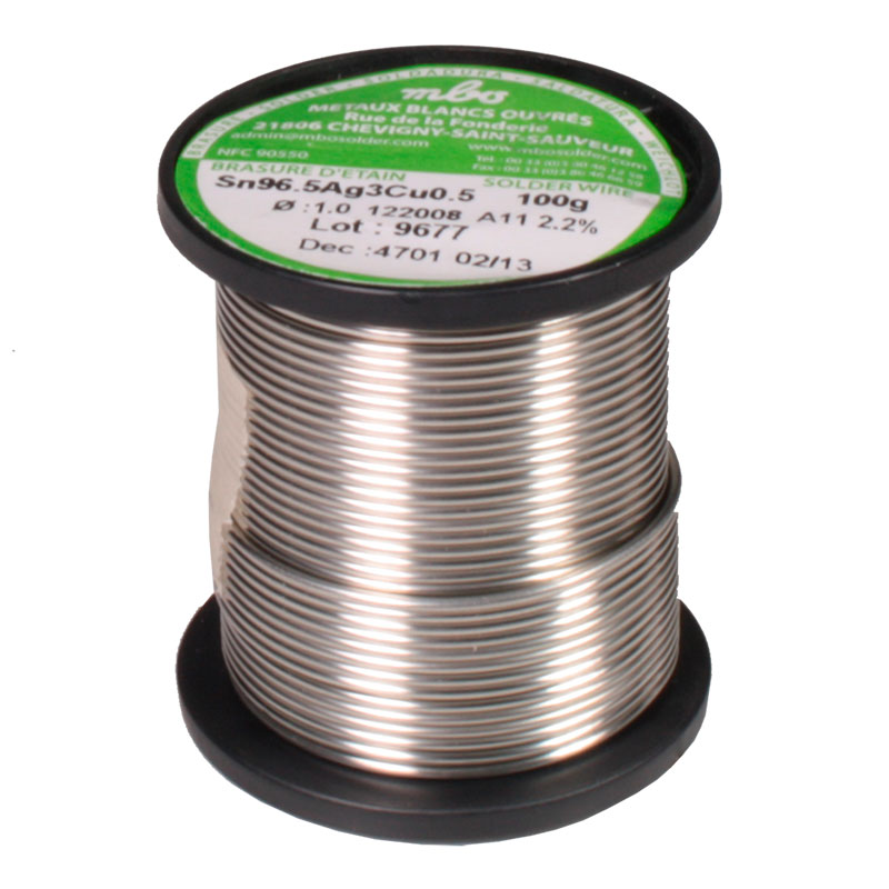 mbo - Soldadura de Estaño 96,5%Sn 3%Ag 0,5cu 1 mm A11 2,2 100 g - sin Plomo - 122008