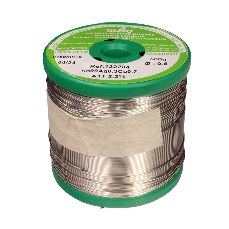 mbo - Soldadura de Estaño 99%Sn 0,3%Ag 0,7Cu 0,5 mm - A11 2,2% - 500 g - sin Plomo
