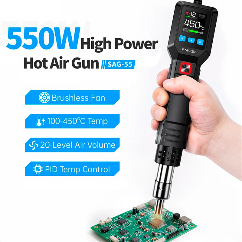 FNIRSi SGA-55 Plus - Station à air chaud 550W avec support intelligent pour soudure SMD