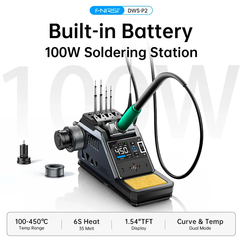 FNIRSi DWS-P2 F210 - Station de soudage portable F210 100 W, batterie intégrée, USB-C PD et 100–450 °C