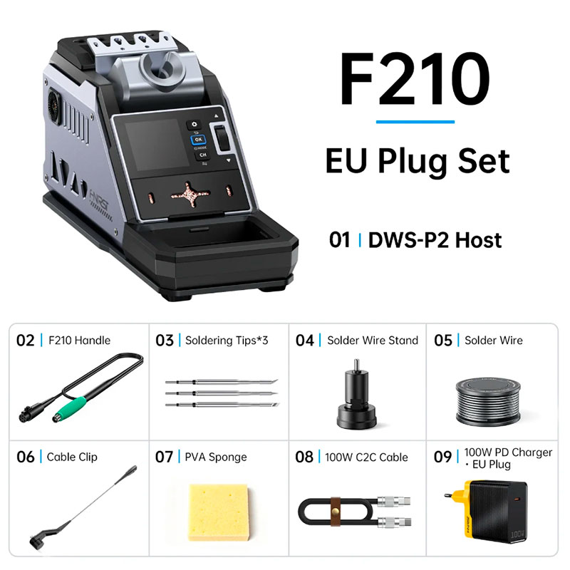 FNIRSi DWS-P2 F210 - Station de soudage portable F210 100 W, batterie intégrée, USB-C PD et 100–450 °C