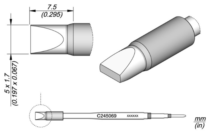 JBC C245069 - Cartucho de cincel 5 x 1,7 HT - C245-069