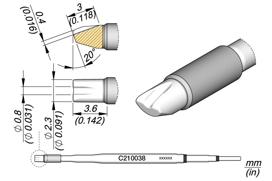 JBC C210038 - Cartucho de cilindro Ø 0,8