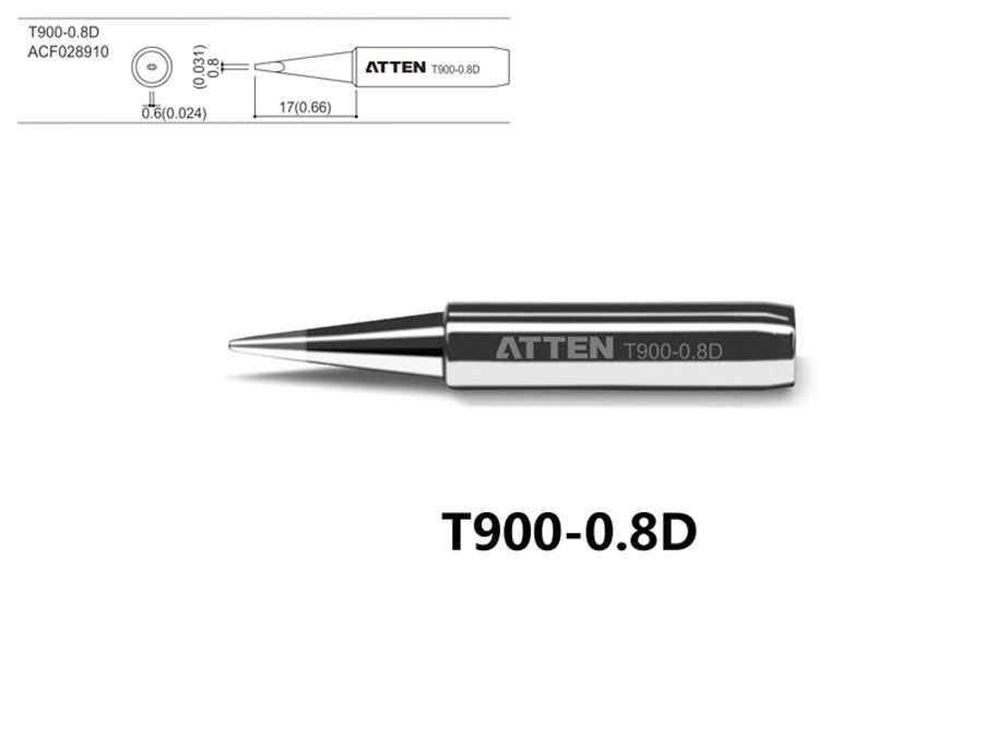 ATTEN T900-0.8D - Soldering Tip T900 series - Flat Tip 0.8x0.6 mm - ACF028910
