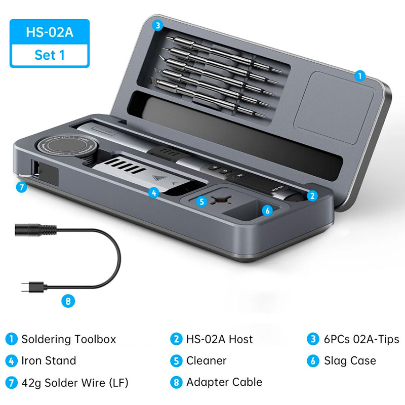 FNIRSi HS-02A Plus Tool Box - Portable USB-C 100W Soldering Iron with Precise Temperature Control and Case