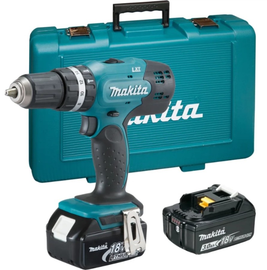 Makita DHP453RFE - Taladro Atornillador Percutor 18 V 42 Nm 0-1300 RPM  + 2 Baterías 3.0 Ah + Cargador + Maletín