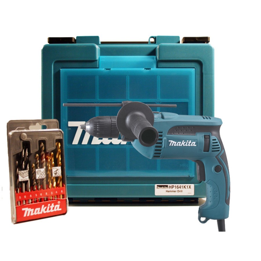 Makita HP1641K1X - Perceuse à percussion + coffret + 9 forets - 230 Vca - 680 W - 0-2800 tr/min - 0-44800 coups/min