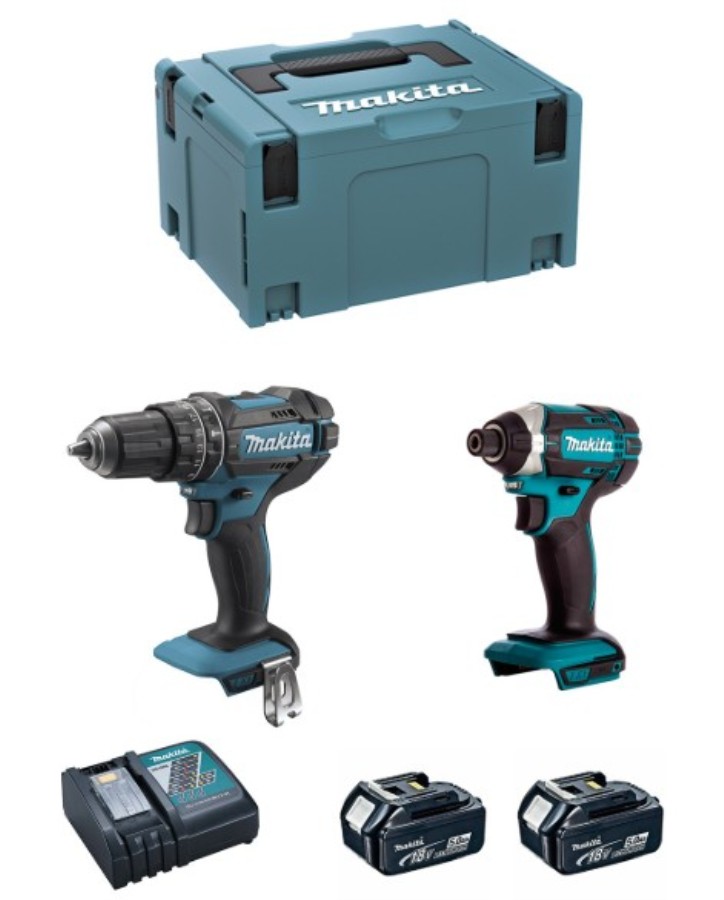 Makita DLX2131TJ - Kit Taladro DHP482Z 18V 350W + Atornillador impacto DTD152Z + Maletín + Cargador y 2 Baterías