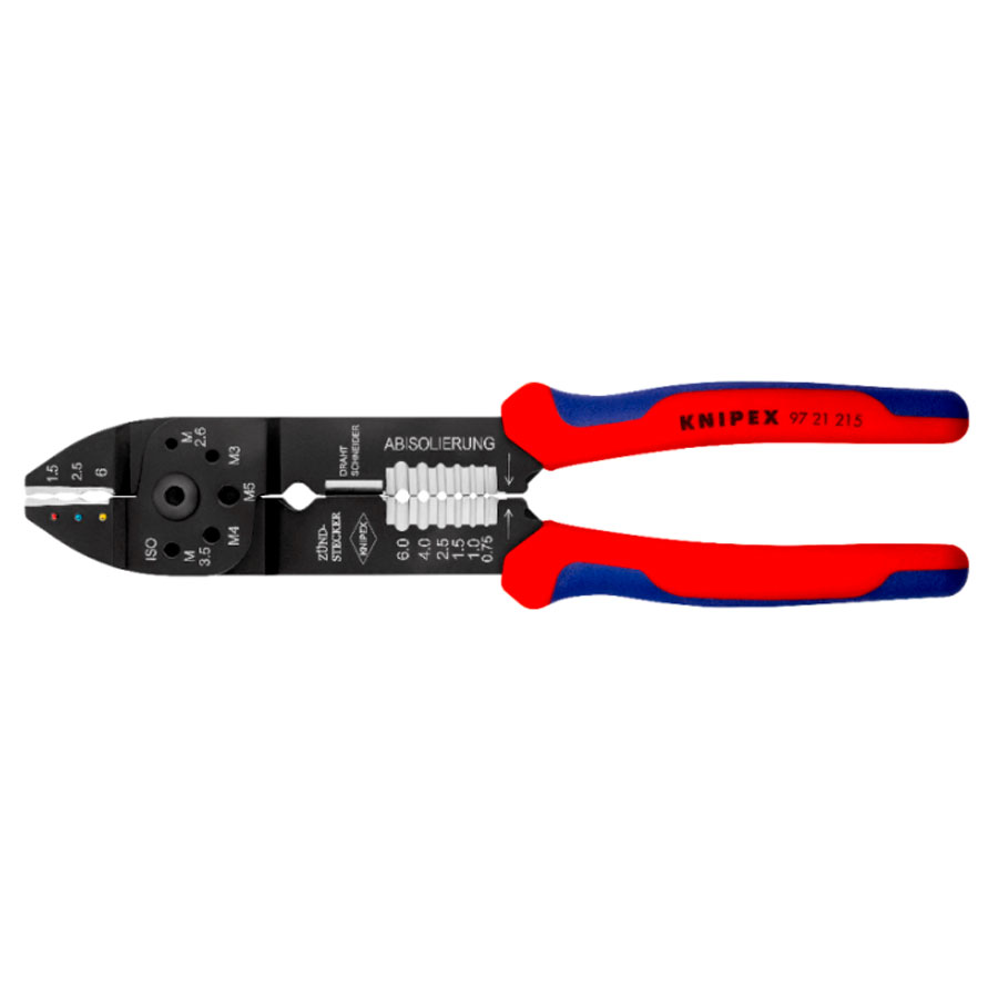 Knipex 97 21 215 - Alicate de Cravar Terminais Isolados com Função Descarnar Cabos