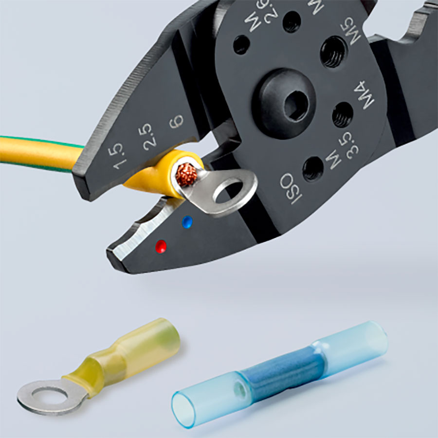 Knipex 97 21 215 - Alicate de Cravar Terminais Isolados com Função Descarnar Cabos