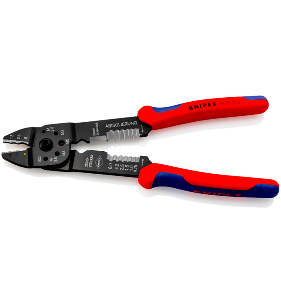 Knipex 97 21 215 - Alicate de Cravar Terminais Isolados com Função Descarnar Cabos