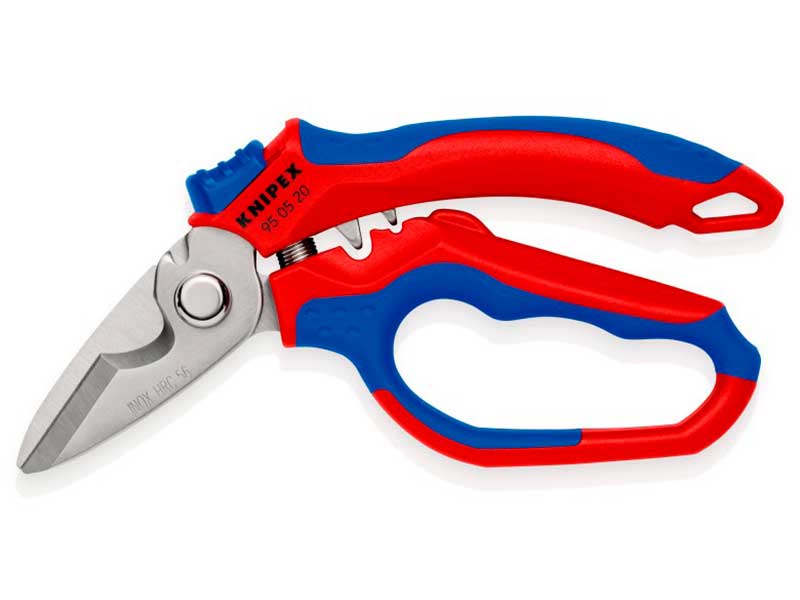 Knipex 95 05 20 SB - Tesoura de eletricista angular com crimpador para virolas ocas