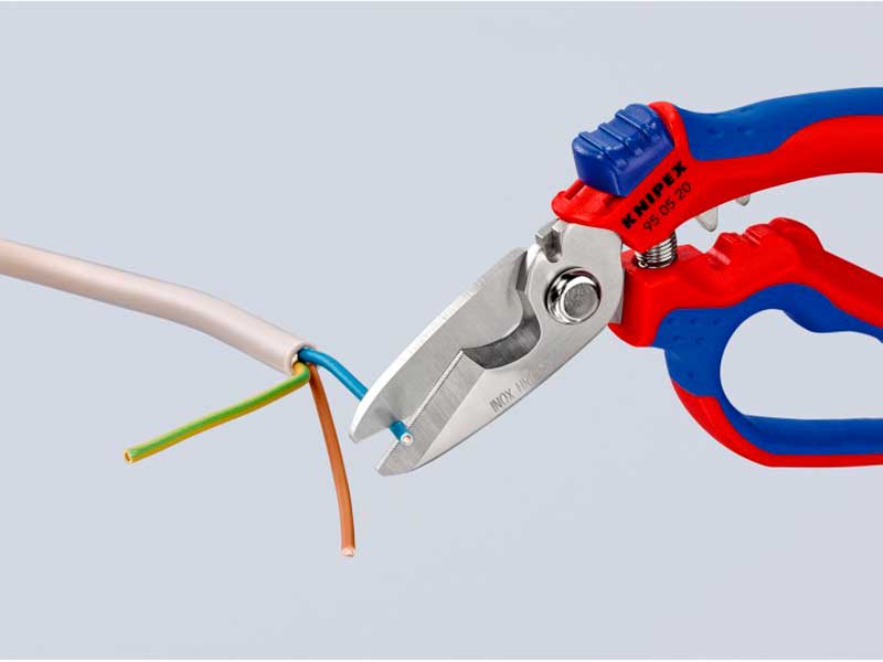 Knipex 95 05 20 SB - Ciseaux d&aposélectricien angulaires avec pince à sertir pour viroles creuses