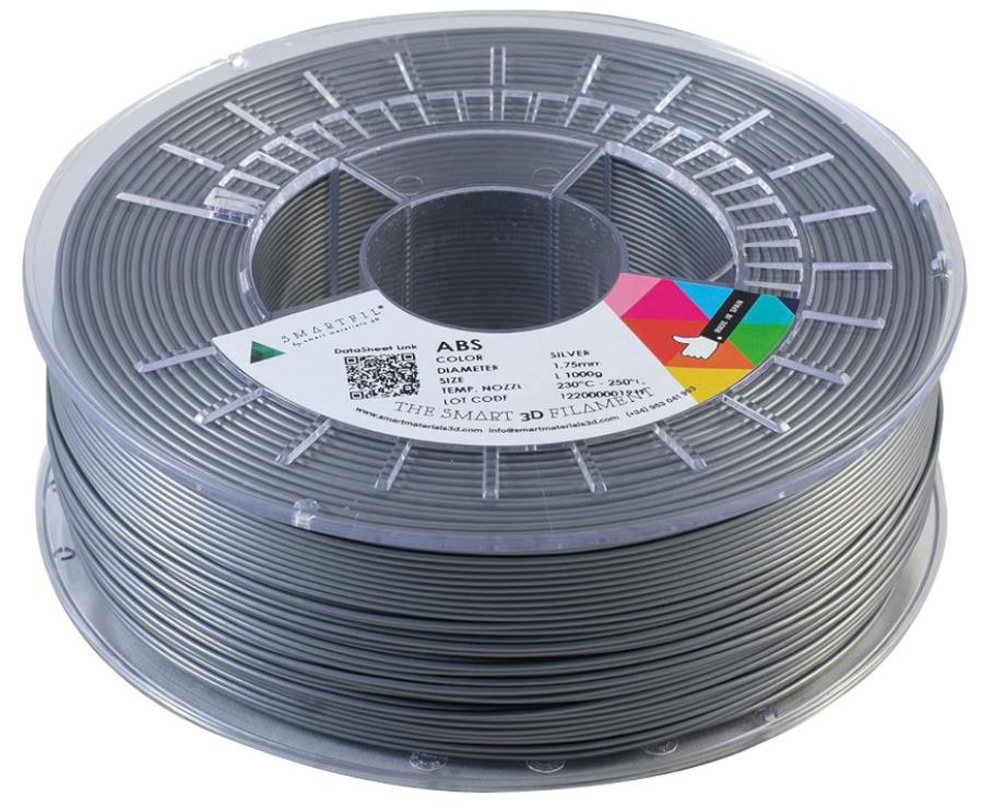 Smart Materials 3D SMARTFIL ABS 1,75mm SILVER - Filamento ABS - 1,75 mm - Color Gris - 1 Kg - SMABS0SV0A100