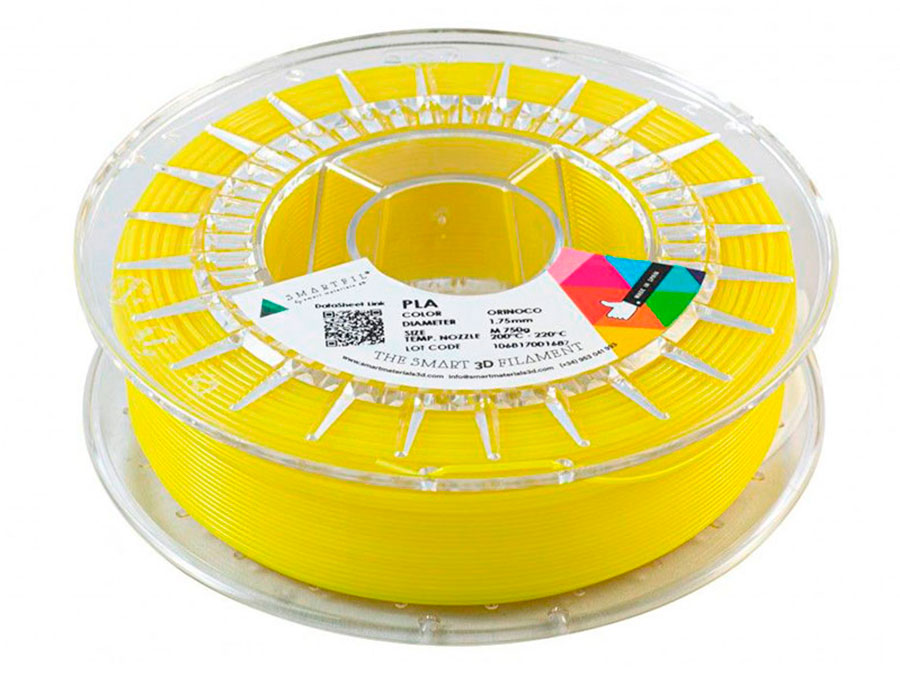 Smart Materials 3D SMARTFIL PLA 1,75mm ORINOCO - Filamento PLA - 1,75 mm - Color Amarillo - 1 Kg - SMPLA0YE0A100