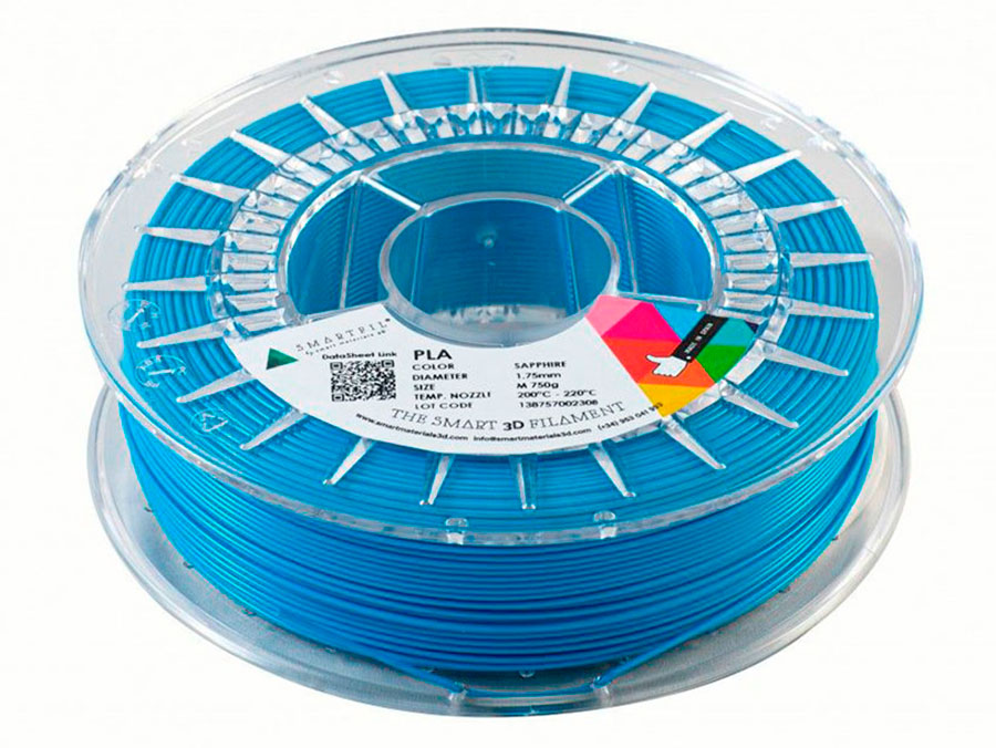 Smart Materials 3D SMARTFIL PLA 1,75mm SAPPHIRE - Filamento PLA - 1,75 mm - Color Azul - 1 Kg - SMPLA0BL1A100
