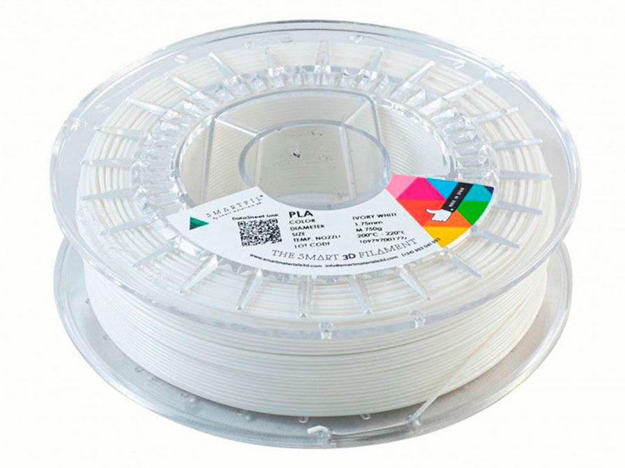 Smart Materials 3D SMARTFIL PLA 1,75mm IVORY WHITE - Filamento PLA - 1,75 mm - Color Blanco - 1 Kg - SMPLA0WH0A100