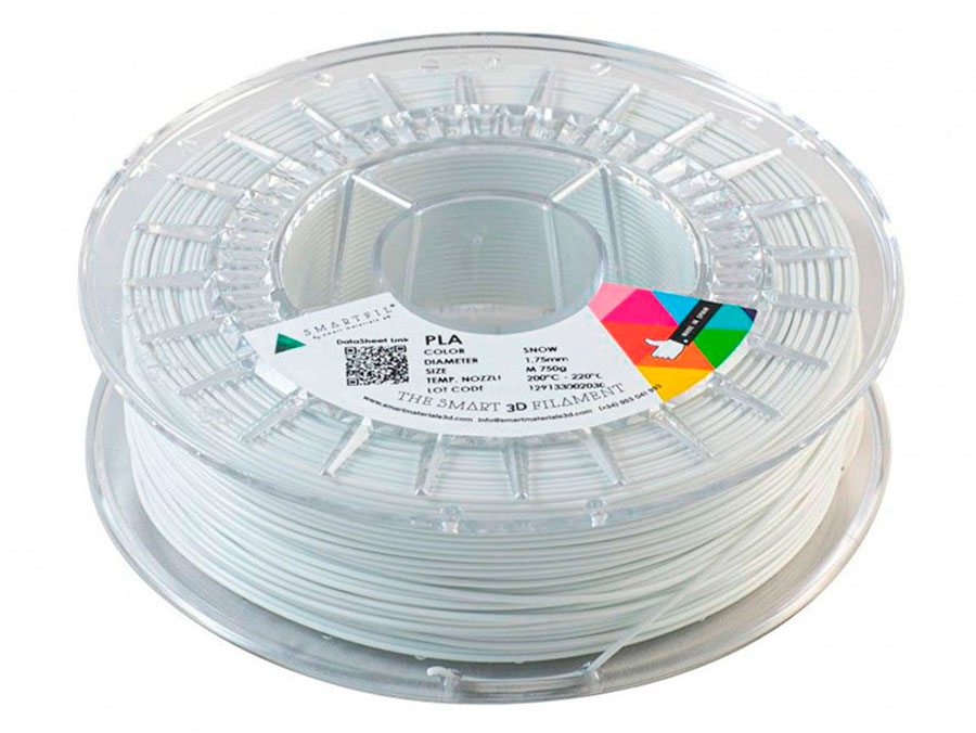 Smart Materials 3D SMARTFIL PLA 1,75mm SNOW - Filamento PLA - 1,75 mm - Color Blanco Nieve - 1 Kg - SMPLA0WH2A100