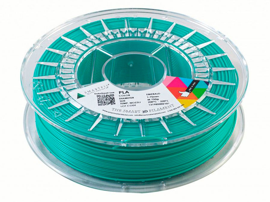 Smart Materials 3D SMARTFIL PLA 1,75mm EMERALD - Filamento PLA - 1,75 mm - Color Verde Esmeralda - 1 Kg - SMPLA0GR1A100