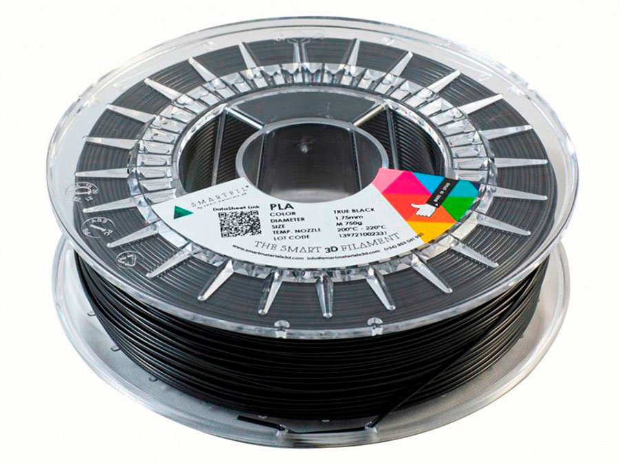 Smart Materials 3D SMARTFIL PLA 1,75mm TRUE BLACK - Filament PLA - 1,75 mm - Couleur Noir - 1 Kg - SMPLA0BK0A100