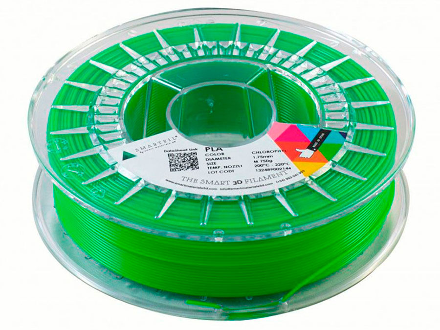 Smart Materials 3D SMARTFIL PLA 1,75mm CHLOROPHYLL - Filament PLA - 1,75 mm - Couleur Vert - 1 Kg - SMPLA0GR2A100