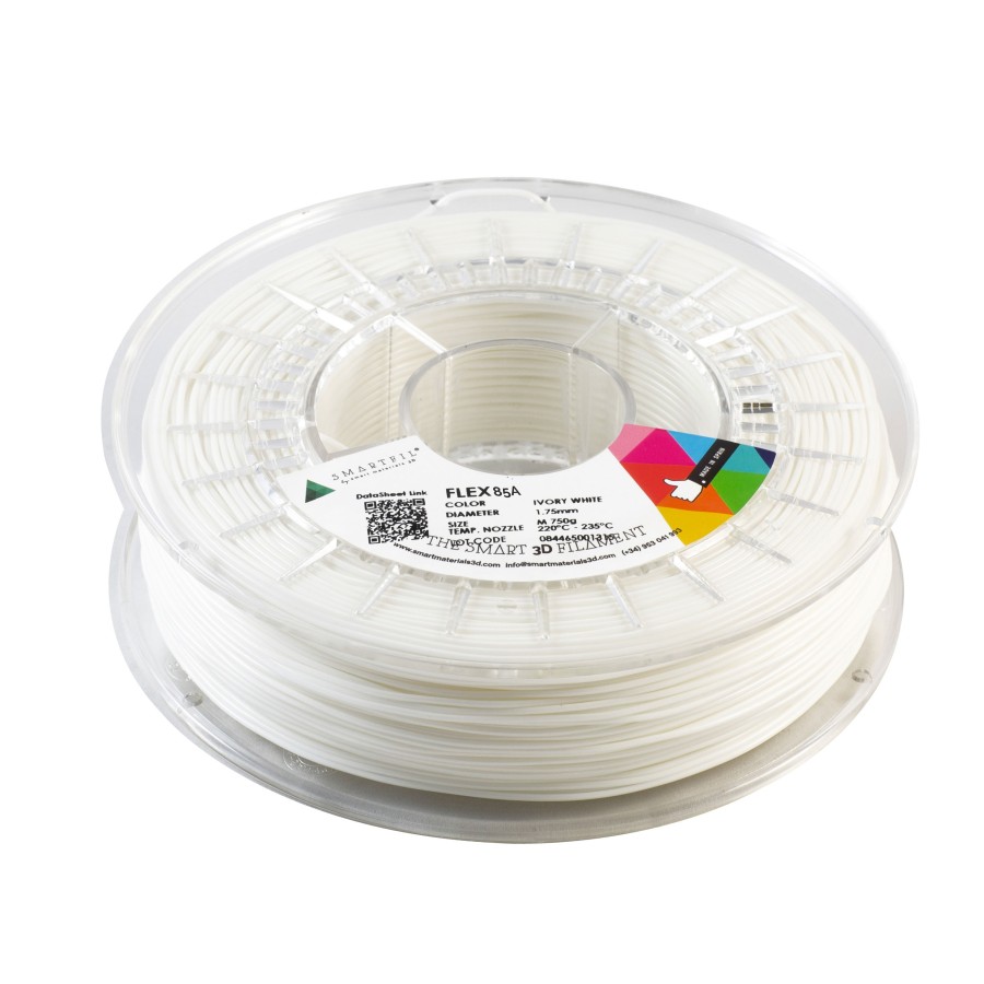 Smart Materials 3D FLEX 85A EVORY WHITE - 85A TPU Filament - 1.75 mm - White - 750 g - SMFLX4WH0A075
